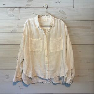 Urban Outfitters Cream Gauze Button-Down Shirt